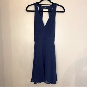 NABEE NAVY BLUE V-NECK HALTER FLOWY DRESS